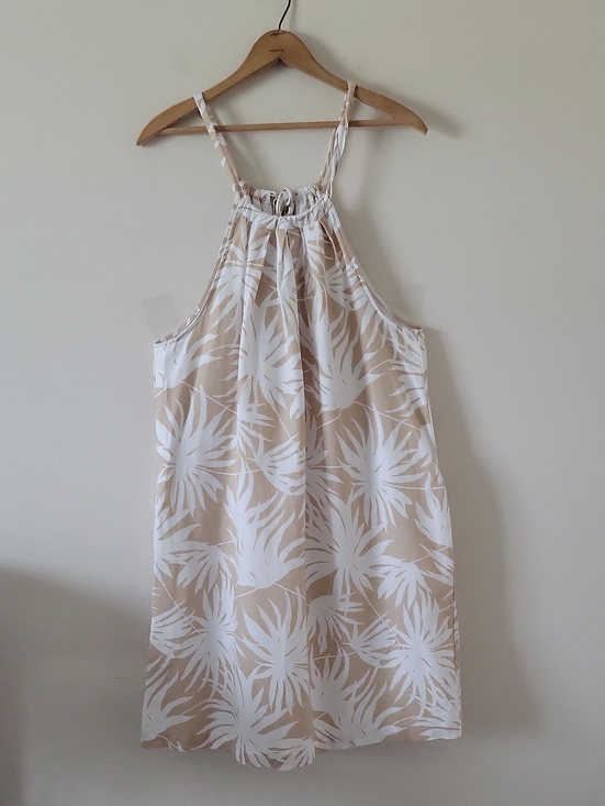 GAP Dresses & Skirts - Gap Tan White Linen Tie Back Halter Palm Print Shift Dress Size 14TALL